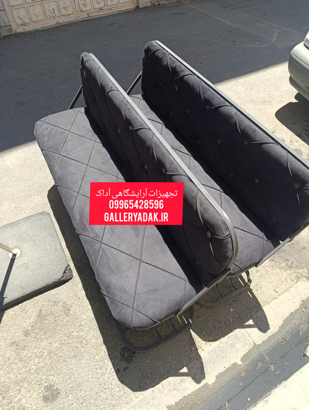 پاف انتظار انتظار سه نفره چستر مدل خرچنگی پارچه خارجی فلز آبکاری شده